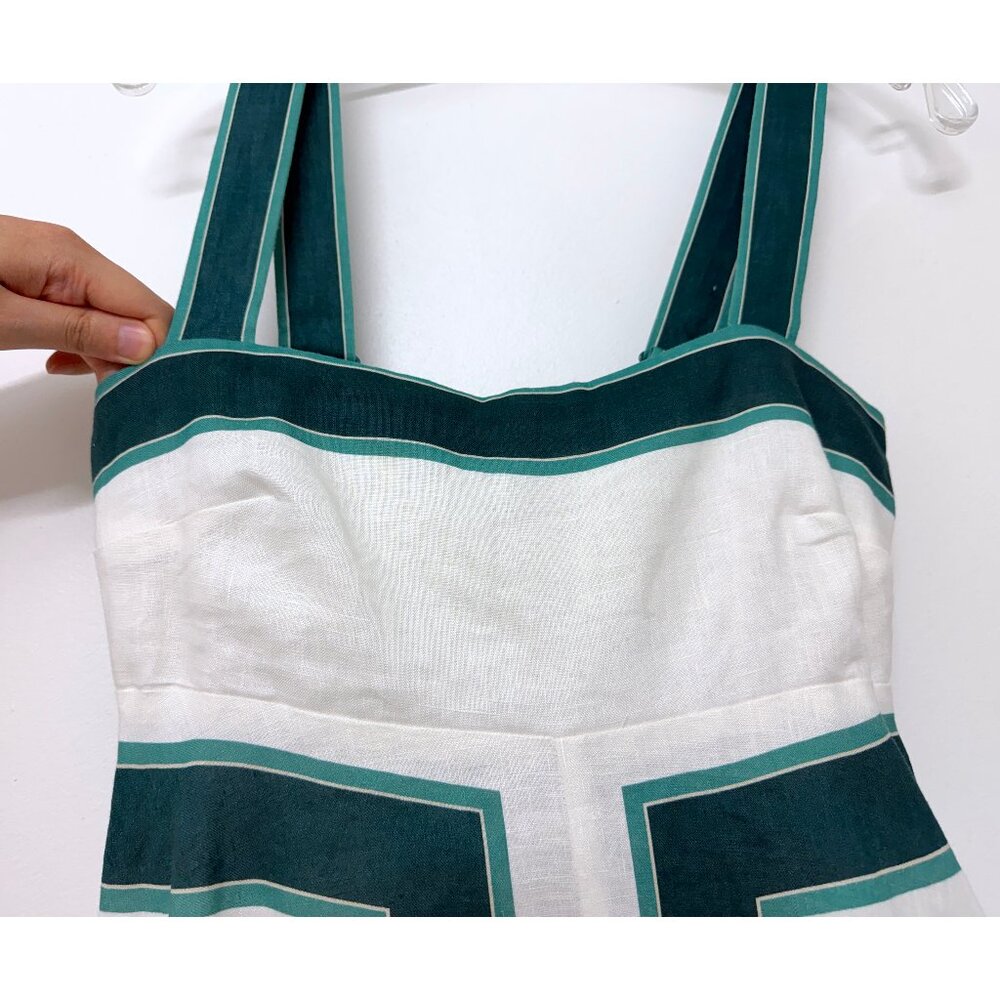 NWT Alemais Frutta Midi Sun Dress White Green Floral Fruit Stripe Linen AU 8 US4 - Picture 7 of 16